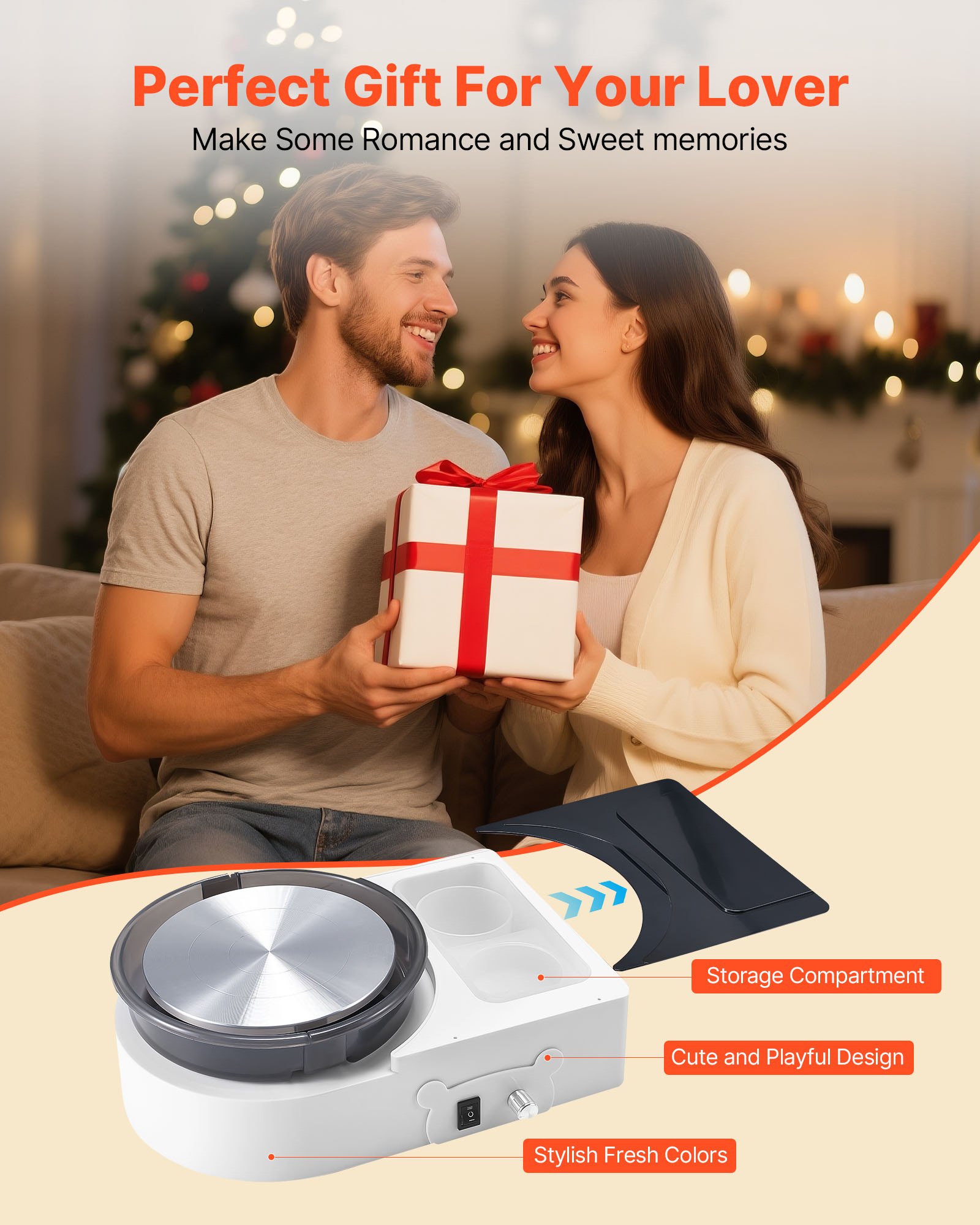 VEVOR Mini Draaischijf voor Keramiek, 158 mm Draaiplateau met Instelbare Rotatiesnelheid, Elektrische Draaischijf met Vormgereedschap, Geschikt voor Keramieklessen aan Huis, Wit