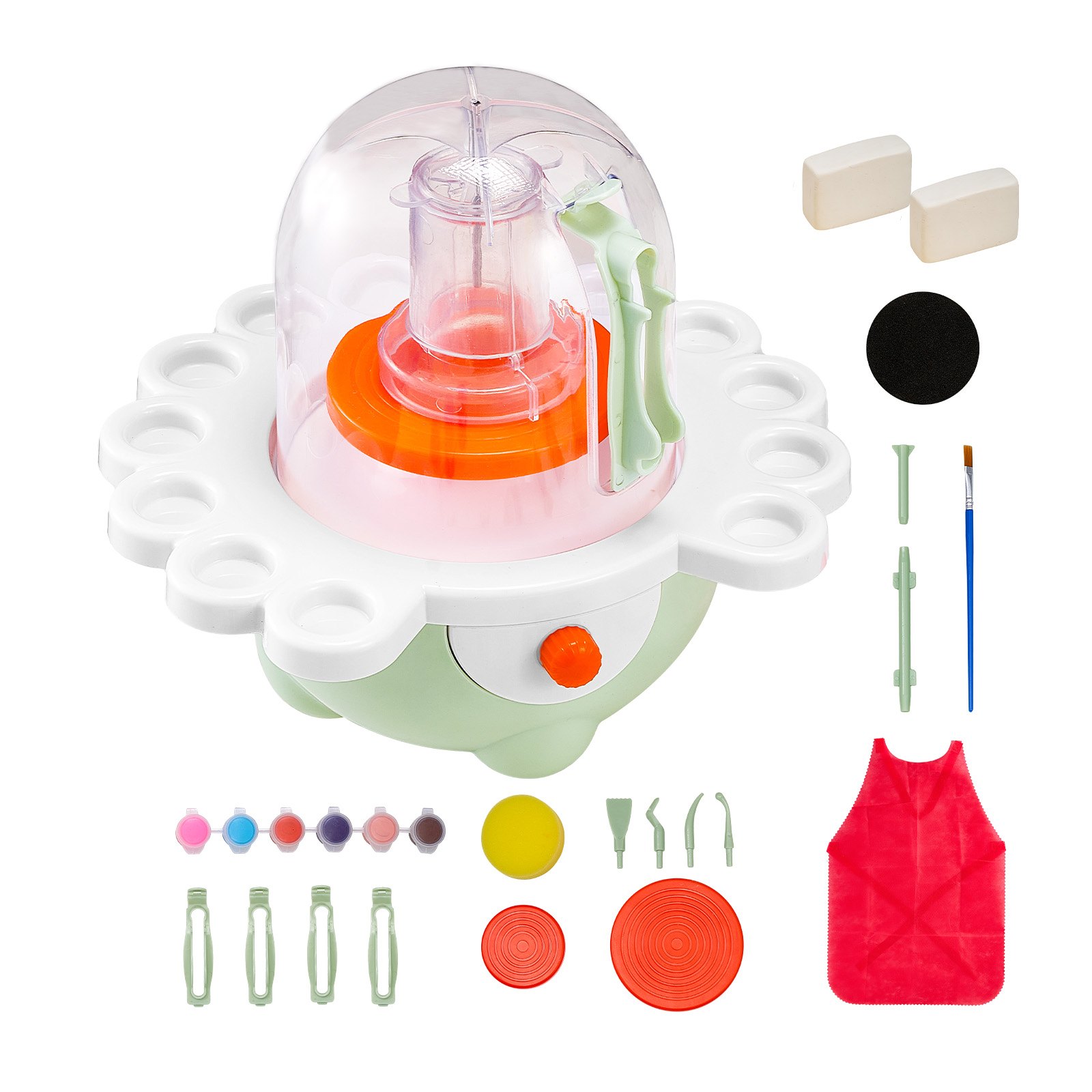 VEVOR Mini pottenbakkersschijfmachine met 50/80 mm draaiplateau en regelbare snelheid, elektrische kleischijf voor beginners, complete pottenbakkersset met klei-beeldhouwgereedschap, DIY Groen