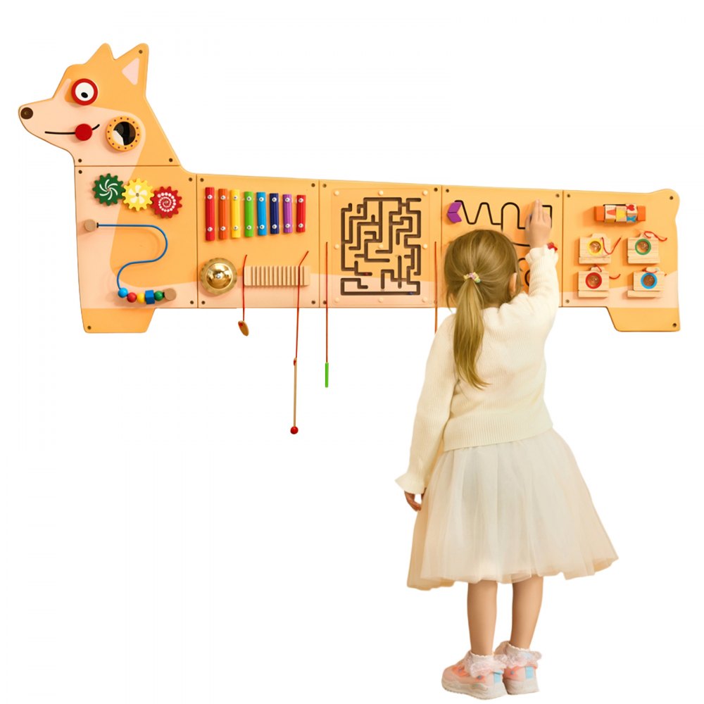VEVOR Puppy Activity Wall Busy Board Panels, 12 Activities, Montessori Sensory Wall Toy for Kids 3-12 Years, Montessori Learning Activity Center, Ideal for Toddler Playroom Nursery Classroom