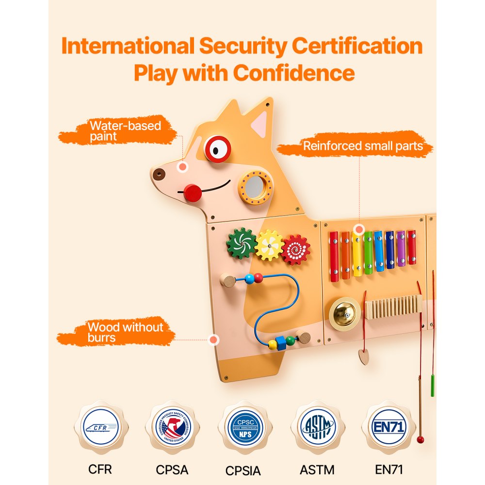 VEVOR Puppy Activity Wall, 12 spellen, sensorisch Montessori-muurspeelgoed voor kinderen van 3-12 jaar, Montessori-leeractiviteitencentrum, ideaal voor de speelkamer, kinderkamer en klaslokaal