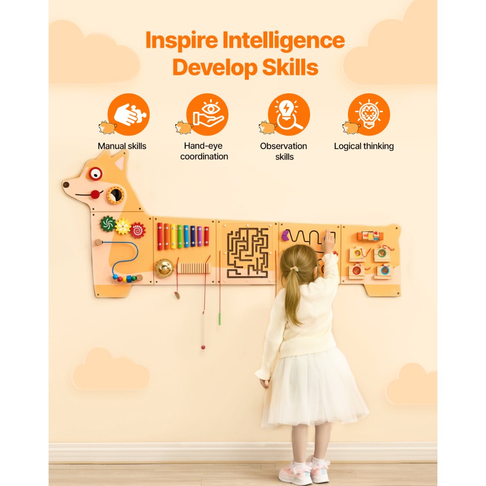 VEVOR Puppy Activity Wall, 12 spellen, sensorisch Montessori-muurspeelgoed voor kinderen van 3-12 jaar, Montessori-leeractiviteitencentrum, ideaal voor de speelkamer, kinderkamer en klaslokaal