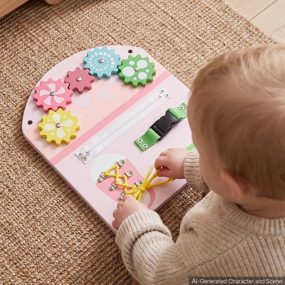 VEVOR Montessori Busy Board 14-in-1 Sensorisch Wandactiviteitenbord in Kasteelvorm, Motorisch Speelgoed voor Educatie & Vroege Ontwikkeling van Kinderen, Gemaakt van MDF-platen, met Xylofoon, Klok, Tandwielen & Leerelementen