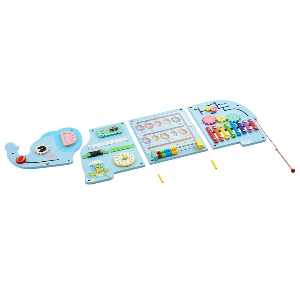 VEVOR Montessori Busy Board 14-in-1 Sensorisch Wandactiviteitenbord Olifant, Activiteitenbord voor Educatie & Vroege Ontwikkeling van Kinderen, gemaakt van MDF-platen, met xylofoon, klok, tandwielen en leerelementen