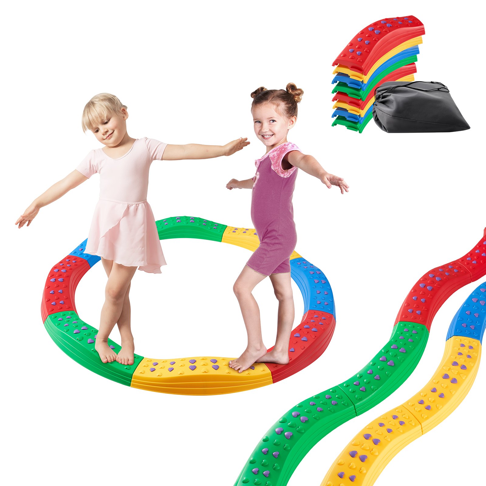VEVOR Balance Beam Stepping Stones, 8-pack balance boards voor peuters met antislip structuuroppervlak en rubberen pads, Montessori-speelgoed voor kinderen van 2-6 jaar, bevordert coördinatie en grove motoriek, binnen- en buitenspelen