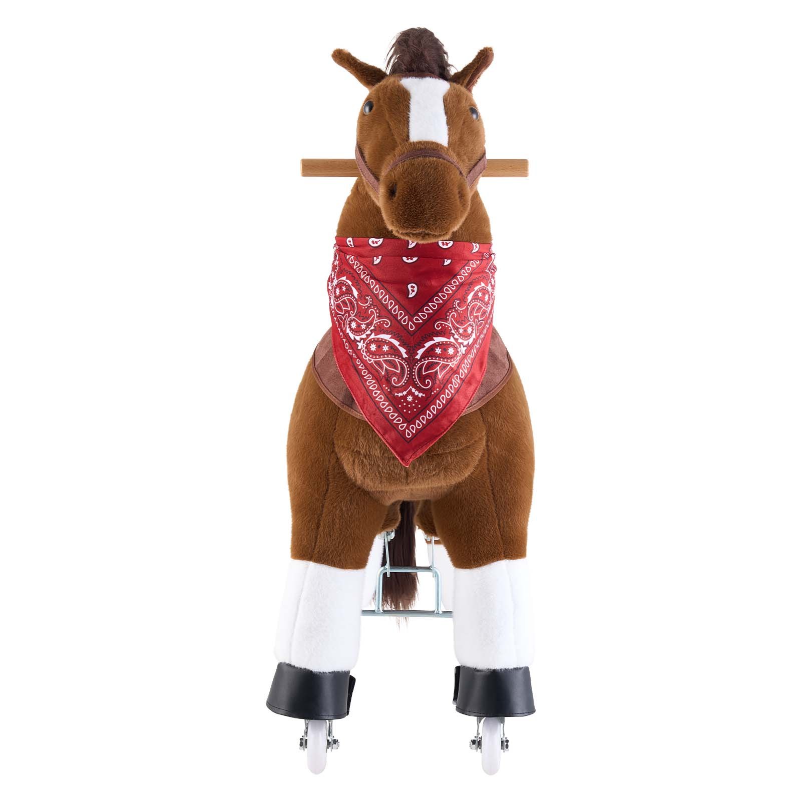 VEVOR Schommelpaard op wielen 93 cm, 80 kg, robuust staand paard met geluidsfunctie, speelgoedpaard met verhoogde zitting, handvatten en pedalen, bruin schommelpaard om op te zitten en te rijden voor kinderen vanaf 6 jaar