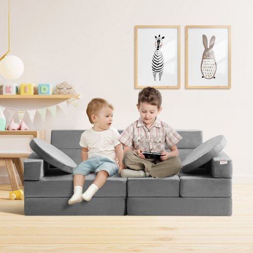 COSTWAY 13 PCS Canapé Enfant Convertible en Suède Velours, Canapé