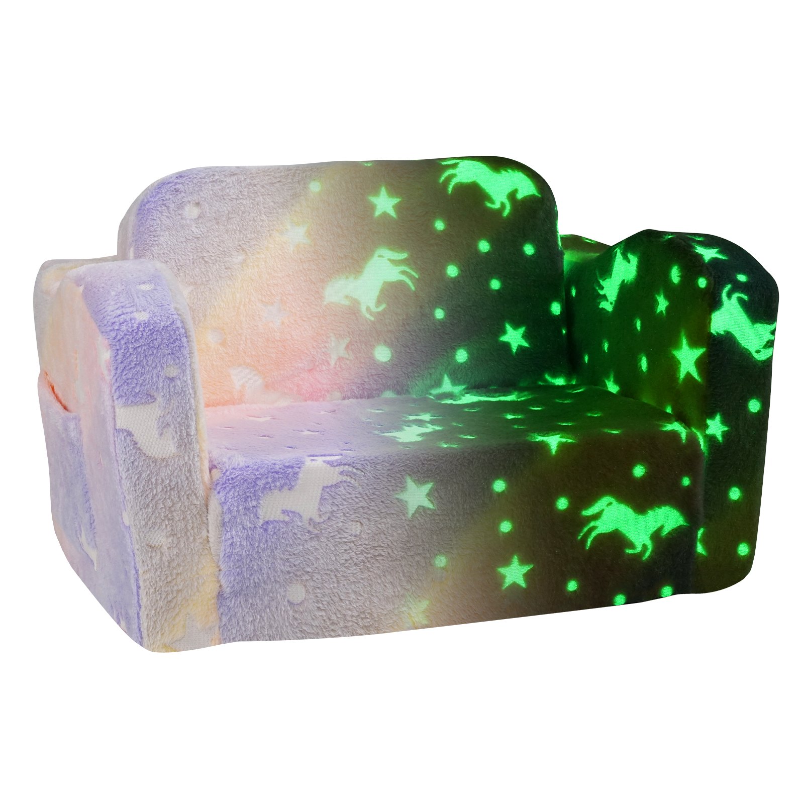 VEVOR Kinderbank 2-in-1 Omvormbare kinderbank naar relaxfauteuil, uitklapbare kinderbank, fauteuil, armleuningstoel, bed, opvouwbare kinderspeelbank, lichtgevend in het donker 104 x 58 x 32 cm