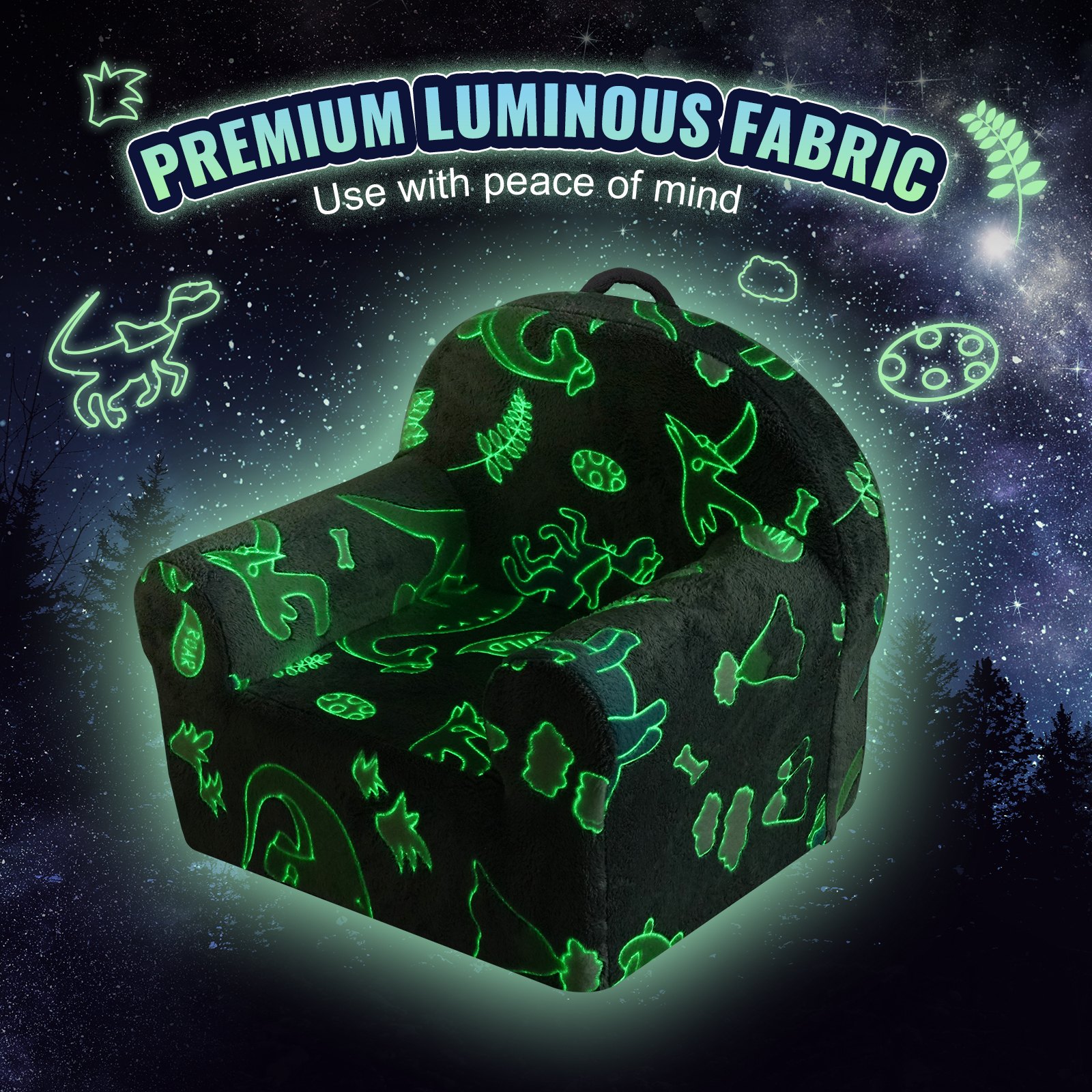 VEVOR Kinderbank Peuterstoel Glow in the Dark, Zachte en comfortabele peuterbank, Bank Pluche Knuffelige Leesstoel voor Kinderen, Kleine Armleuningstoel Speelkamermeubels Cadeaus