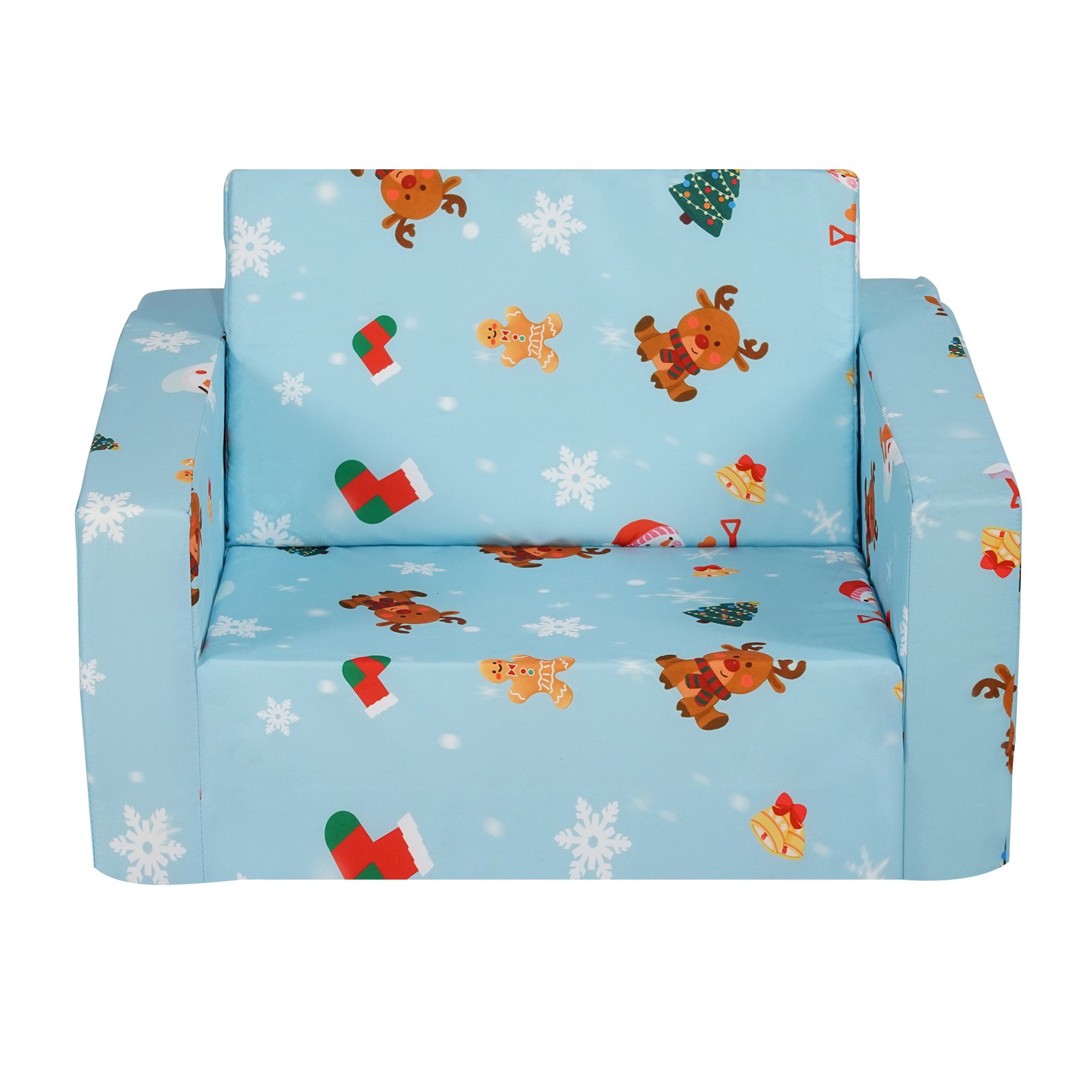 VEVOR Kinderbank 2-in-1 Omvormbare Kinderbank naar Relaxfauteuil, Uitklapbare Kinderbank Fauteuil, Peuter Armleuning Stoel Bed, Opklapbare Kinderspeelbank, met Kerstpatroon