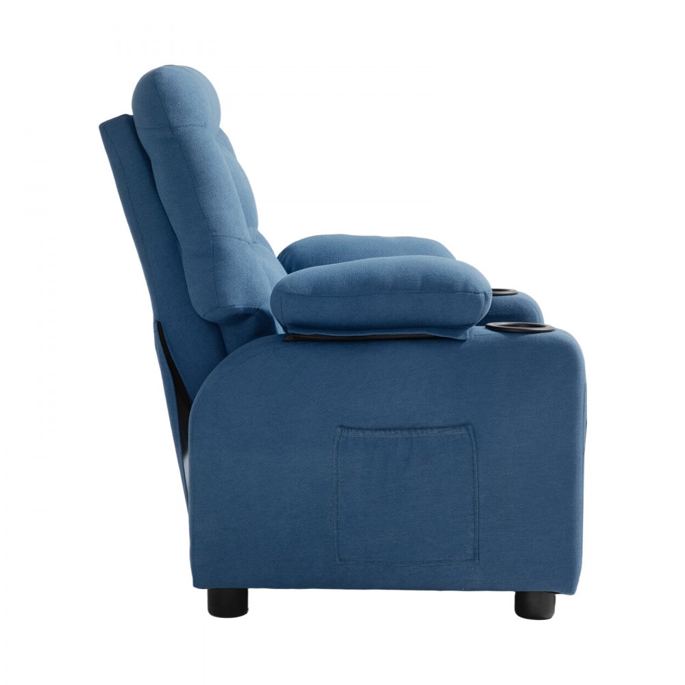 VEVOR Kinderfauteuil met bekerhouders en zakken, 107° tot 126° verstelbare rugleuning, ademend polyesterweefsel, relaxfauteuil met voetenbankje, voor jongens en meisjes (blauw)