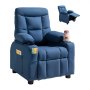 VEVOR Kinderfauteuil met bekerhouders en zakken, 107° tot 126° verstelbare rugleuning, ademend polyesterweefsel, relaxfauteuil met voetenbankje, voor jongens en meisjes (blauw)