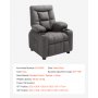 VEVOR Kinderfauteuil met bekerhouders en opbergvakken, 107° tot 126° verstelbare rugleuning, ademend polyesterweefsel, relaxfauteuil met voetenbankje, voor jongens en meisjes (grijs)