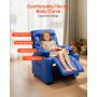 VEVOR Kids Reclining Chair, Toddler Recliner with Cup Holders and Pockets, 107° to 126° Adjustable Backrest, Easy-to-Clean PU Leather Recliner Couch with Footrest, for Boys & Girls, Children (Blue)