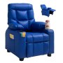 VEVOR Kids Reclining Chair, Toddler Recliner with Cup Holders and Pockets, 107° to 126° Adjustable Backrest, Easy-to-Clean PU Leather Recliner Couch with Footrest, for Boys & Girls, Children (Blue)