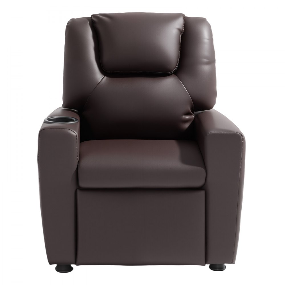 VEVOR Kinderfauteuil met bekerhouders, 101°-121° verstelbare rugleuning, PU-leren relaxfauteuil met voetenbank, draagvermogen 41 kg, relaxfauteuil voor jongens en meisjes (bruin)