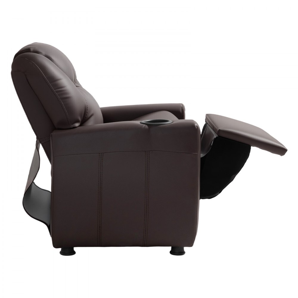 VEVOR Kinderfauteuil met bekerhouders, 101°-121° verstelbare rugleuning, PU-leren relaxfauteuil met voetenbank, draagvermogen 41 kg, relaxfauteuil voor jongens en meisjes (bruin)
