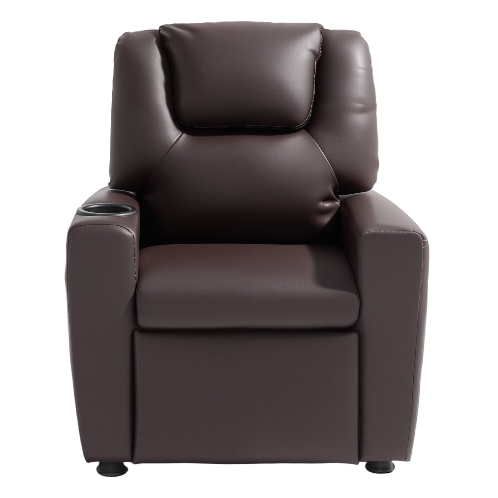VEVOR Kinderfauteuil met bekerhouders, 101°-121° verstelbare rugleuning, PU-leren relaxfauteuil met voetenbank, draagvermogen 41 kg, relaxfauteuil voor jongens en meisjes (bruin)