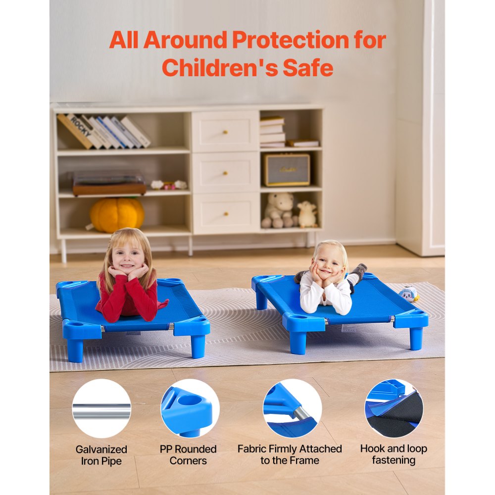 VEVOR Stapelbare Wieg Draagbare Slaapbedden 6-delig (102 x 57 x 15 cm) Kinderdagverblijfbedden voor Kinderen Kleuterklas Kinderdagverblijfbedden voor Slaapdutjes, Blauw