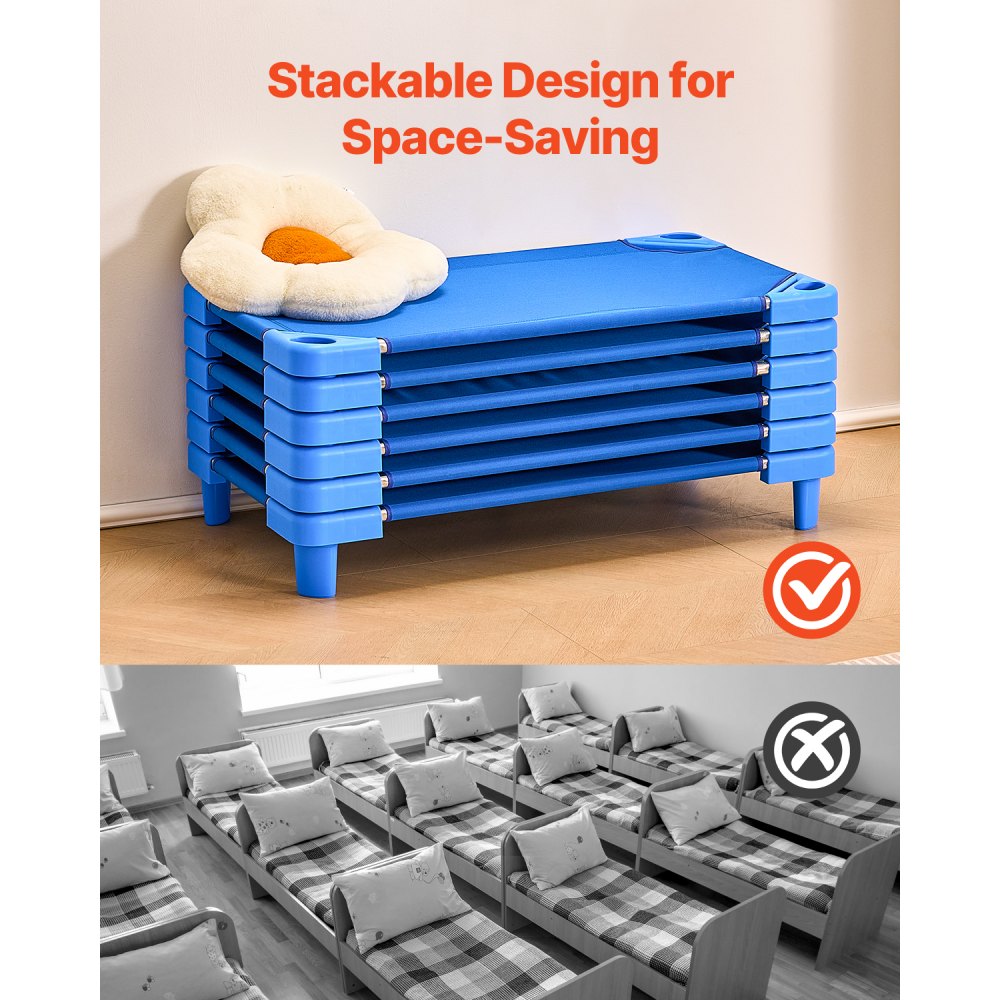 VEVOR Stapelbare Wieg Draagbare Slaapbedden 6-delig (102 x 57 x 15 cm) Kinderdagverblijfbedden voor Kinderen Kleuterklas Kinderdagverblijfbedden voor Slaapdutjes, Blauw