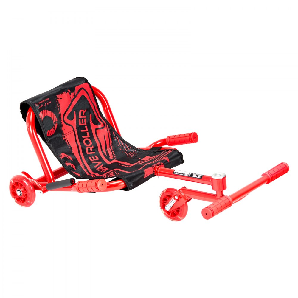 VEVOR Fun Vehicle met zigzagaandrijving, 60 kg draagvermogen, rood, driewieler voor kinderen vanaf 4 jaar, stalen frame en Oxford-stof, kleurrijke LED-verlichte wielen, in twee richtingen in lengte verstelbaar, met remhendel