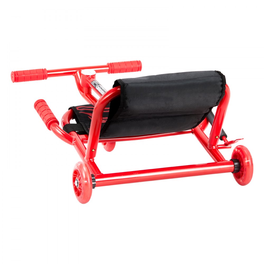 VEVOR Fun Vehicle met zigzagaandrijving, 60 kg draagvermogen, rood, driewieler voor kinderen vanaf 4 jaar, stalen frame en Oxford-stof, kleurrijke LED-verlichte wielen, in twee richtingen in lengte verstelbaar, met remhendel
