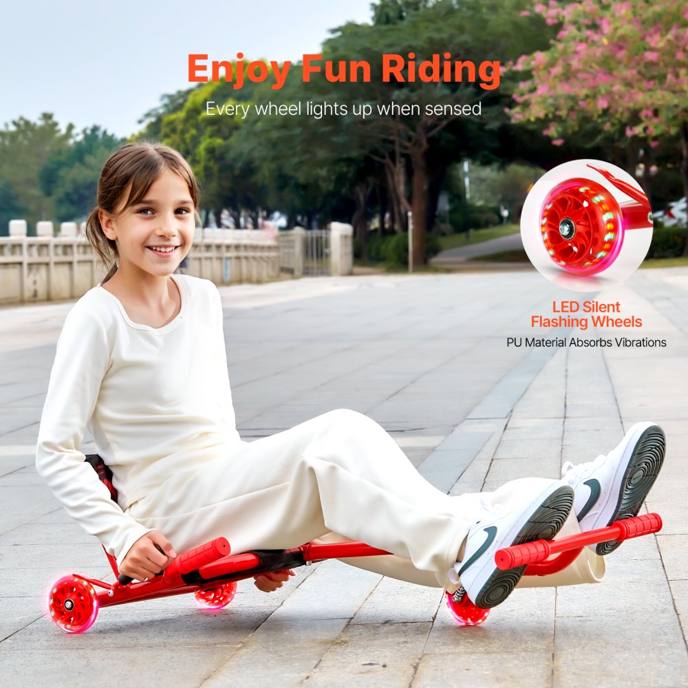 VEVOR Ride on Scooter, Load Capacity of 198 lbs, Swing Side-to-Side for Amazing Ride Powered by Zig-Zag Motion, Ride on Drifting Toy for Ages 10+, Rides on Any Hard Surface for Indoor & Outdoor, Red