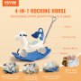 VEVOR 4 in 1 Rocking Horse for Toddlers 1-3 Years, Baby Rocking Horse with Detachable Balance Board, Push Handle and 4 Smooth Wheels, Support up to 80 lbs HDPE Kids Ride on Toy with Sound, Blue