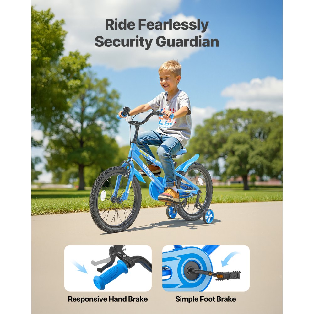 VEVOR kinderfiets, 18-inch BMX-fiets met zijwieltjes, aanbevolen lengte kind 110-140 cm, stevig en eenvoudig te monteren, peuterfiets voor jongens en meisjes om te leren fietsen, blauw