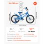 VEVOR Kinderfiets, 18 inch BMX-fiets met zijwieltjes, aanbevolen kinderlengte 110-140 cm, stevig en eenvoudig te monteren, peuterfiets voor jongens en meisjes om te leren fietsen, blauw