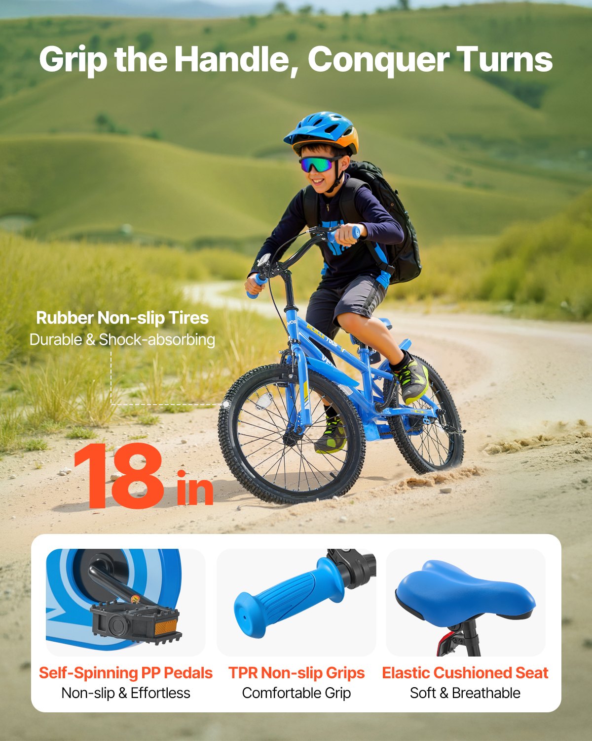VEVOR kinderfiets, 18-inch BMX-fiets met zijwieltjes, aanbevolen lengte kind 110-140 cm, stevig en eenvoudig te monteren, peuterfiets voor jongens en meisjes om te leren fietsen, blauw