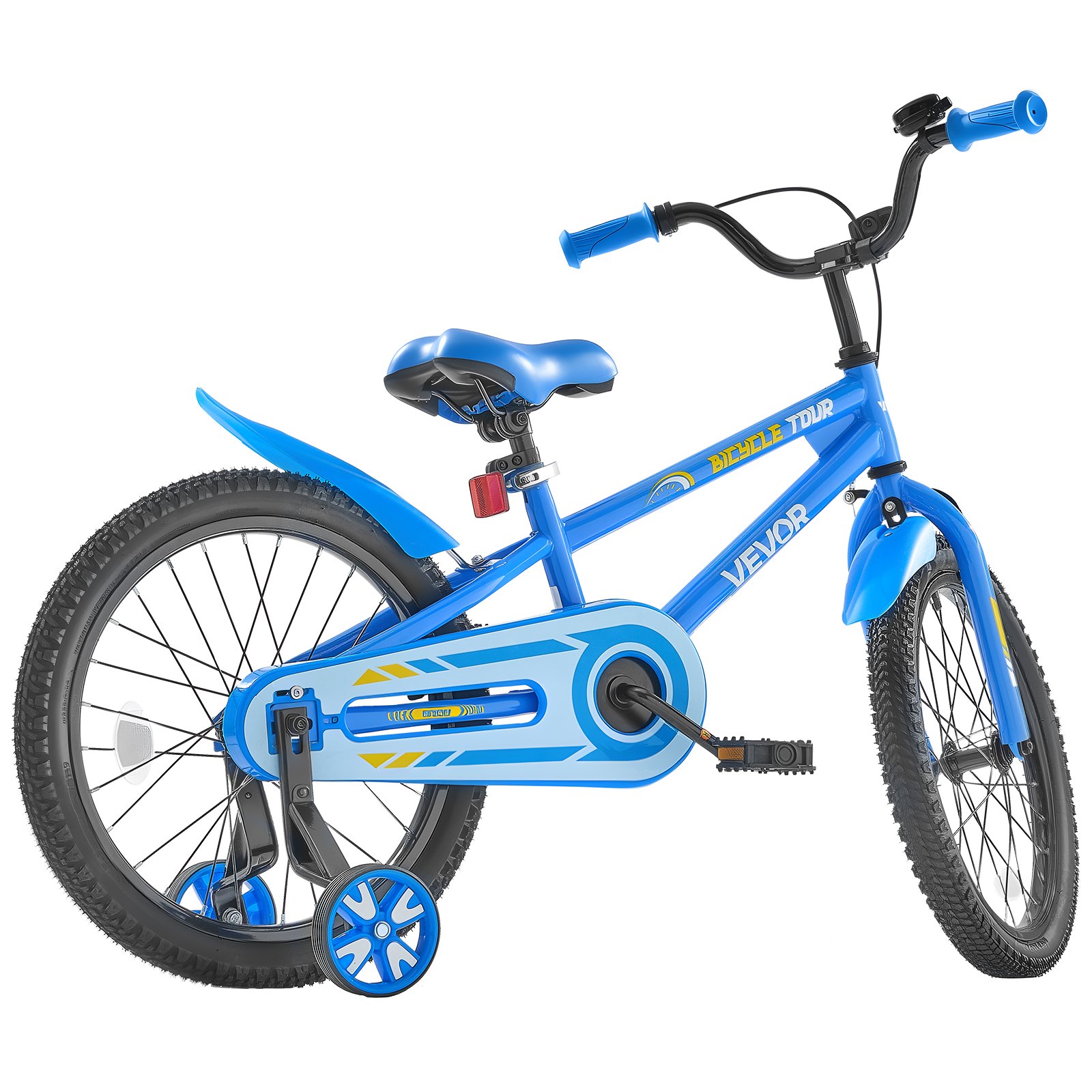 VEVOR kinderfiets, 18-inch BMX-fiets met zijwieltjes, aanbevolen lengte kind 110-140 cm, stevig en eenvoudig te monteren, peuterfiets voor jongens en meisjes om te leren fietsen, blauw