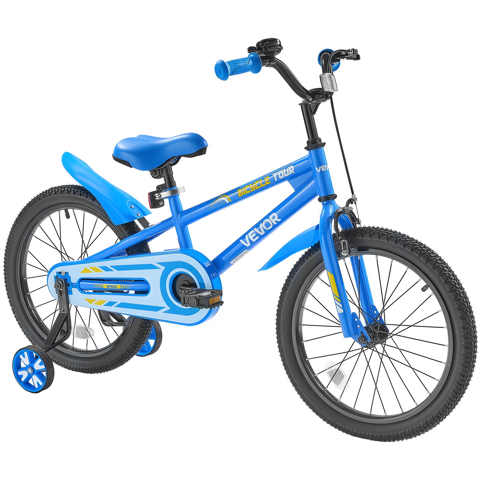 VEVOR kinderfiets, 18-inch BMX-fiets met zijwieltjes, aanbevolen lengte kind 110-140 cm, stevig en eenvoudig te monteren, peuterfiets voor jongens en meisjes om te leren fietsen, blauw
