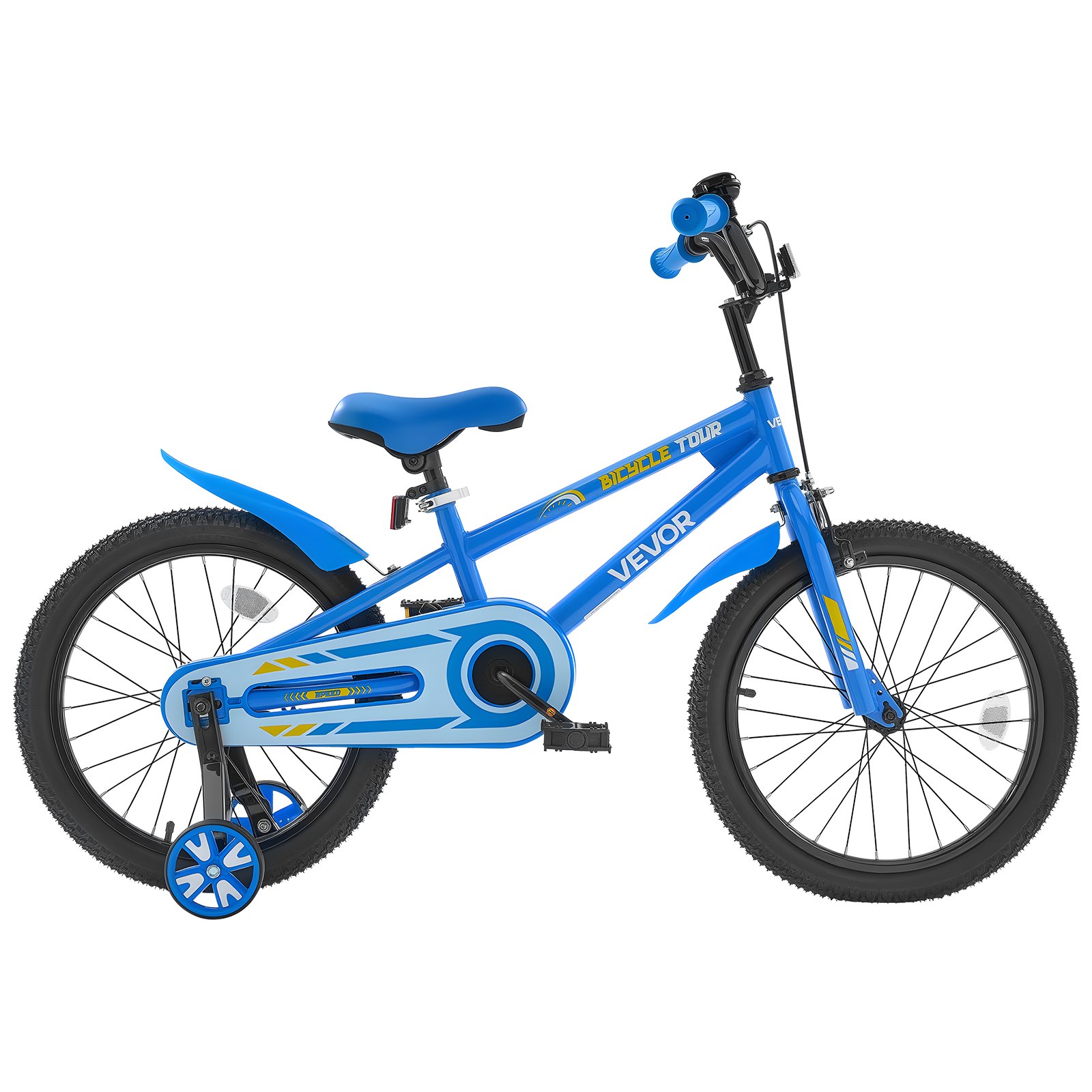 VEVOR kinderfiets, 18-inch BMX-fiets met zijwieltjes, aanbevolen lengte kind 110-140 cm, stevig en eenvoudig te monteren, peuterfiets voor jongens en meisjes om te leren fietsen, blauw