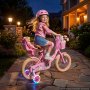 VEVOR Kids Bike, 14 Inch Children Bicycle, Training Wheels Princess Pink, for Girls Ages 3-5, Adjustable Seat, Front Brake and Rear Coaster Brake, Front Basket, Doll Seat, High-Carbon Steel Frame