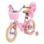 VEVOR Kids Bike, 14 Inch Children Bicycle, Training Wheels Princess Pink, for Girls Ages 3-5, Adjustable Seat, Front Brake and Rear Coaster Brake, Front Basket, Doll Seat, High-Carbon Steel Frame