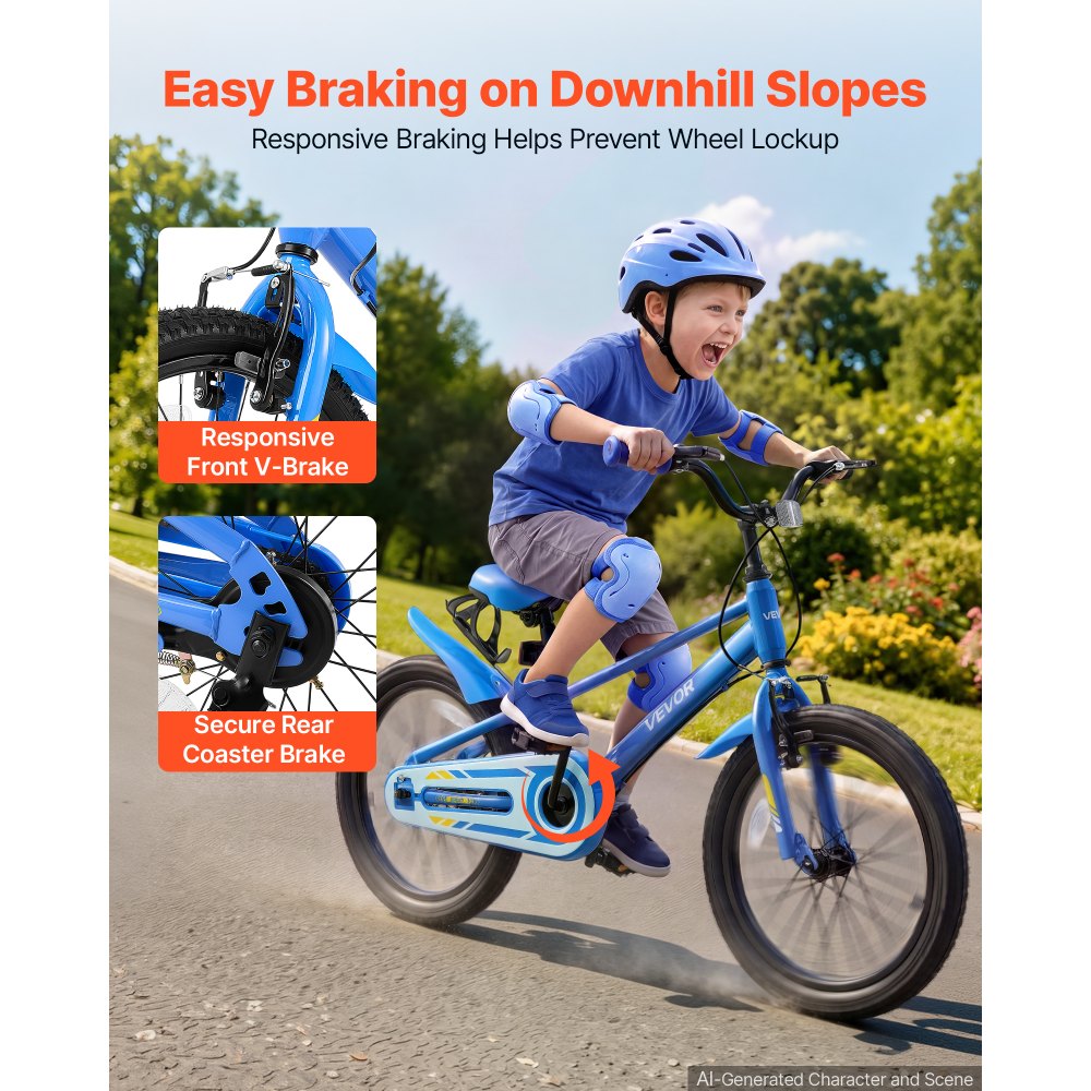 VEVOR Kids' 18-inch racefiets voor kinderen van 5-8 jaar met standaard, blauw, kinderfiets voor jongens en meisjes, frame van koolstofstaal, BMX-stijl, dubbele remmen, verstelbaar zadel en stuur, bidonhouder