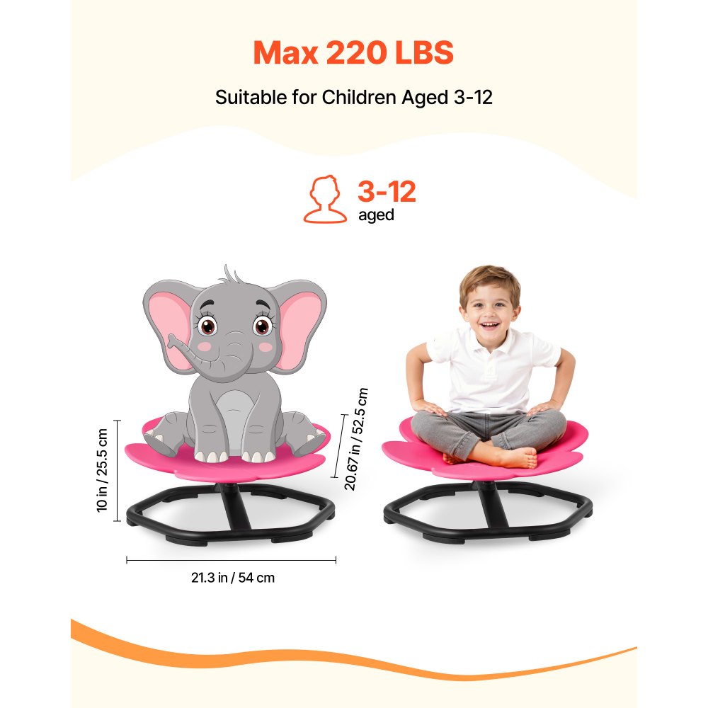 VEVOR Kinderdraaistoel, Sensorische Draaistoel in Bloemvorm, Draagvermogen 100 kg, Sensorisch Speelgoed met Antislip Metalen Voet, Bevordert Coördinatie, Balans en Concentratie, Roze