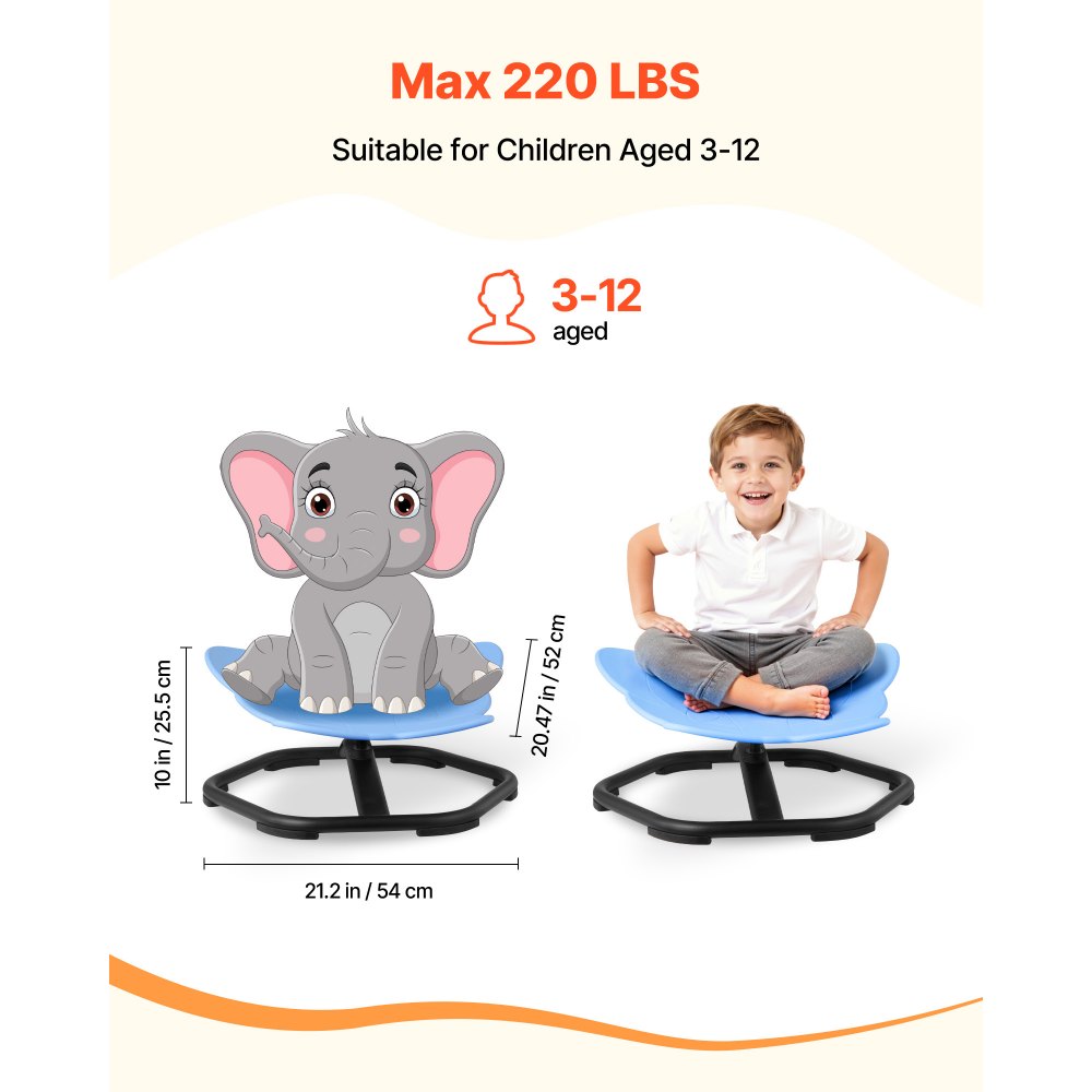 VEVOR Kids Swivel Chair, 220 lbs Capacity, Elephant Shape Sensory Spinning Chair, Autistic Kids Sensory Toy Seat with Non-Slip Metal Base, Toddler Sit & Spin Seat for Coordination Balance Focus, Blue