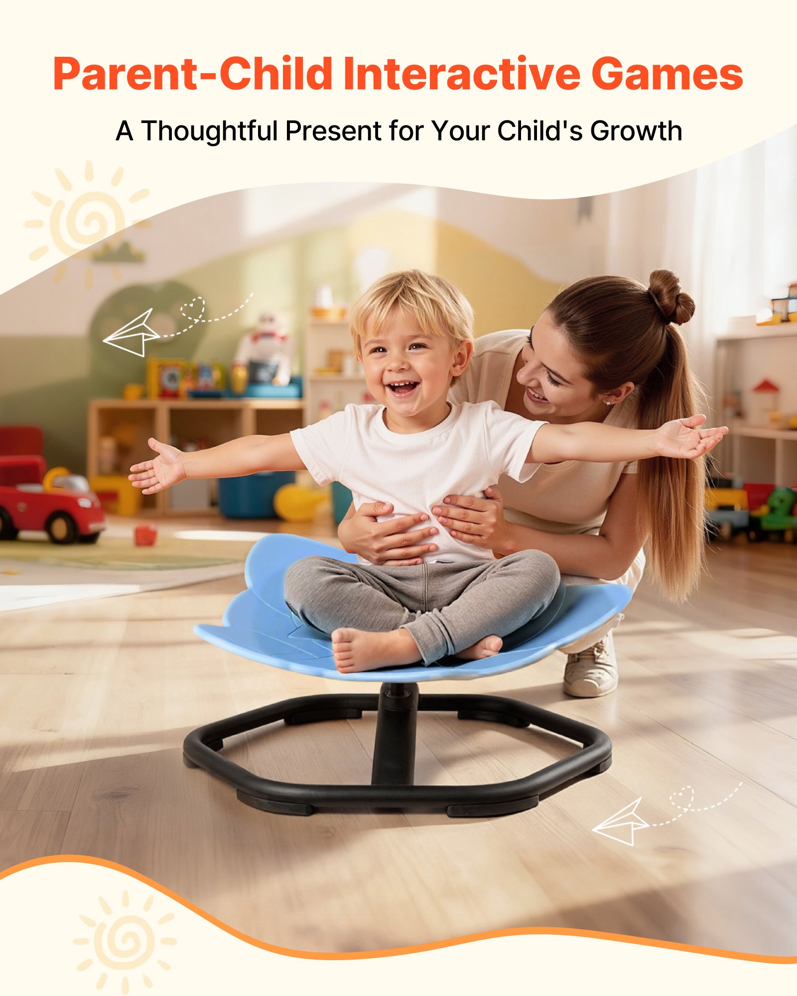 VEVOR Kids Swivel Chair, 220 lbs Capacity, Elephant Shape Sensory Spinning Chair, Autistic Kids Sensory Toy Seat with Non-Slip Metal Base, Toddler Sit & Spin Seat for Coordination Balance Focus, Blue
