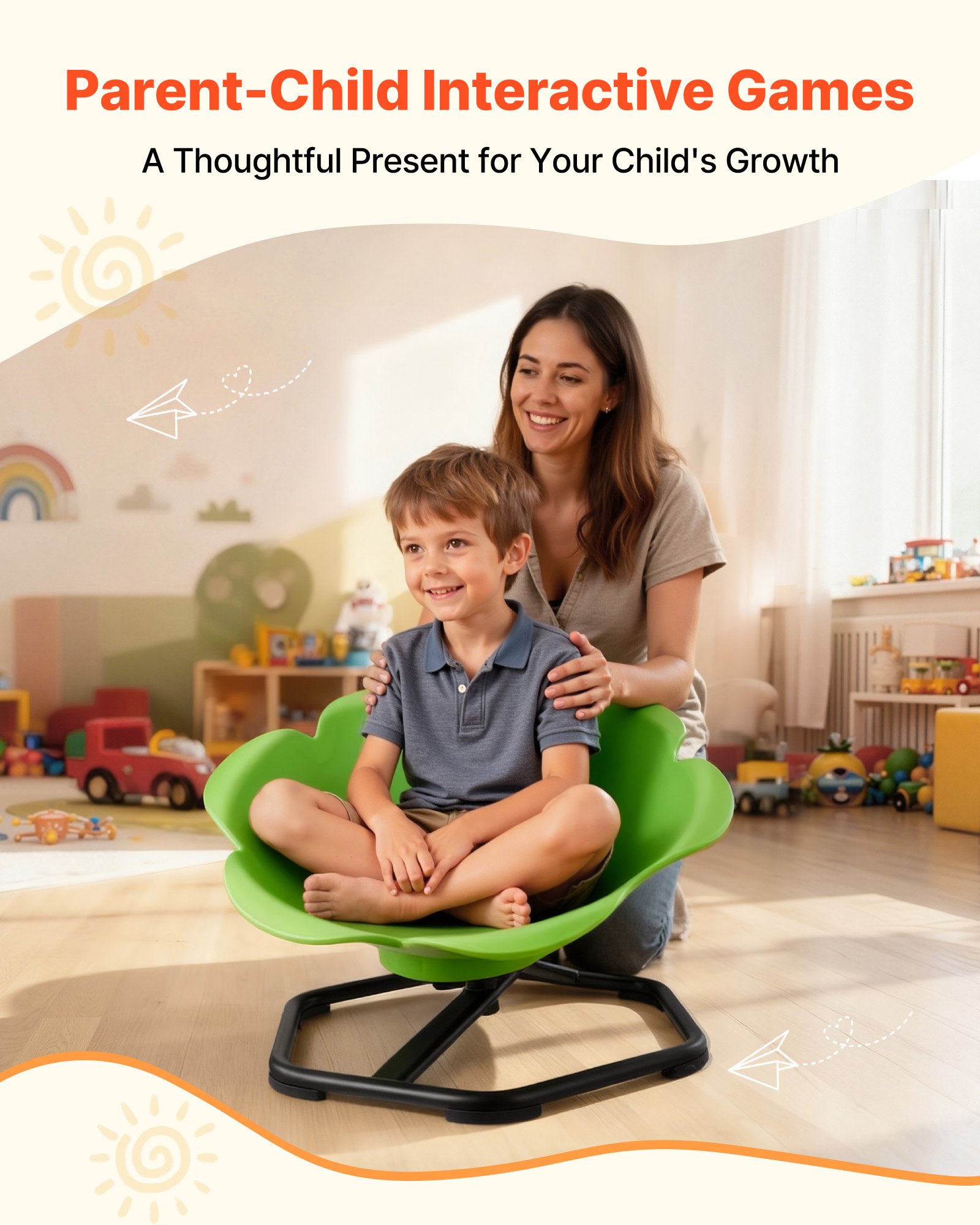 VEVOR Kids Swivel Chair, 220 lbs Capacity, Cylinder Shape Sensory Spinning Chair, Autistic Kids Sensory Toy Seat with Non-Slip Metal Base, Toddler Sit & Spin Seat for Coordination Balance Focus, Green