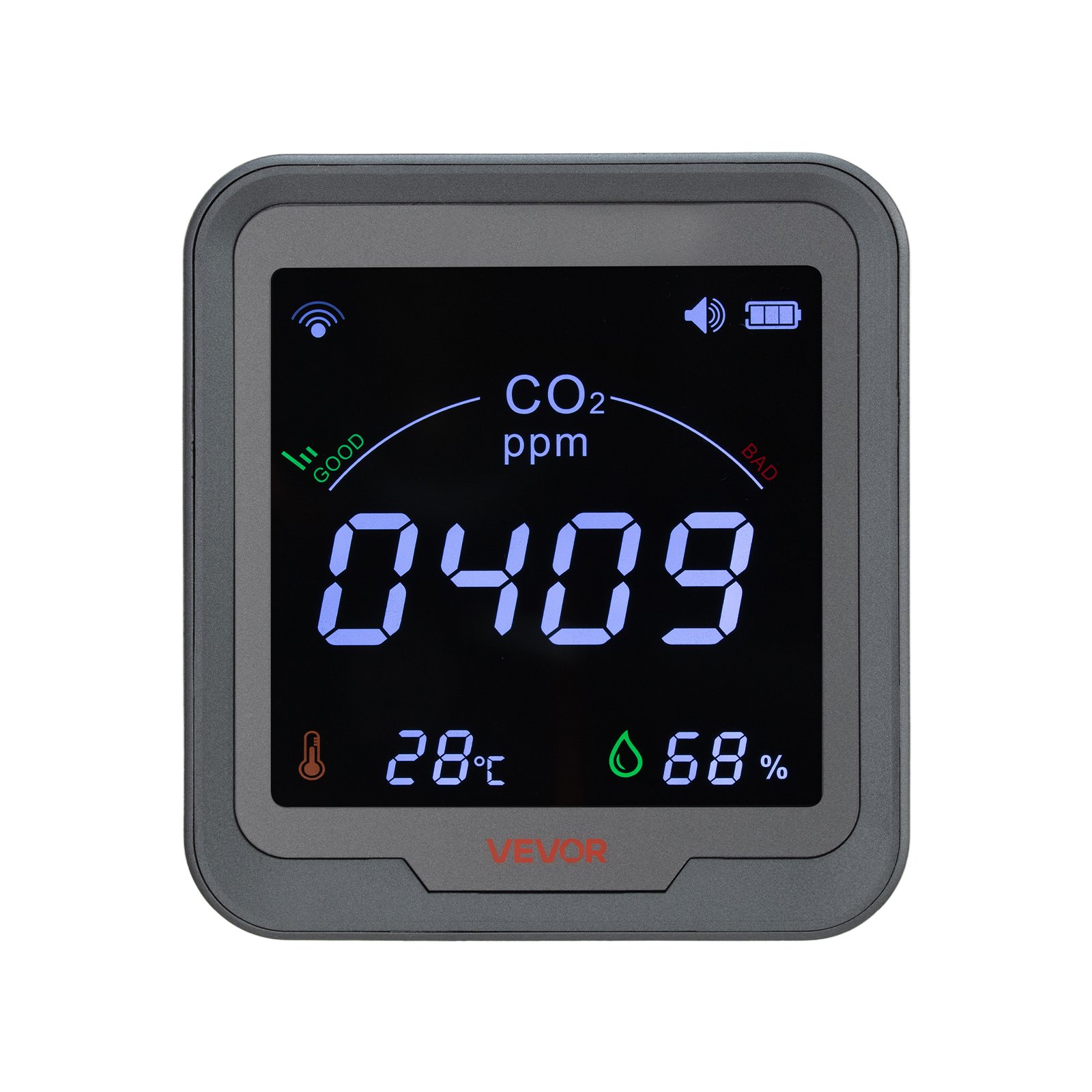 VEVOR Carbon Dioxide Monitor, CO2 Controller with Temperature and Humidity Display, 15ft NDIR Sensor Cable Carbon Dioxide Detector, CO2 Sensor for Outdoors, Home, Office, Car, Wall-Mounted Use