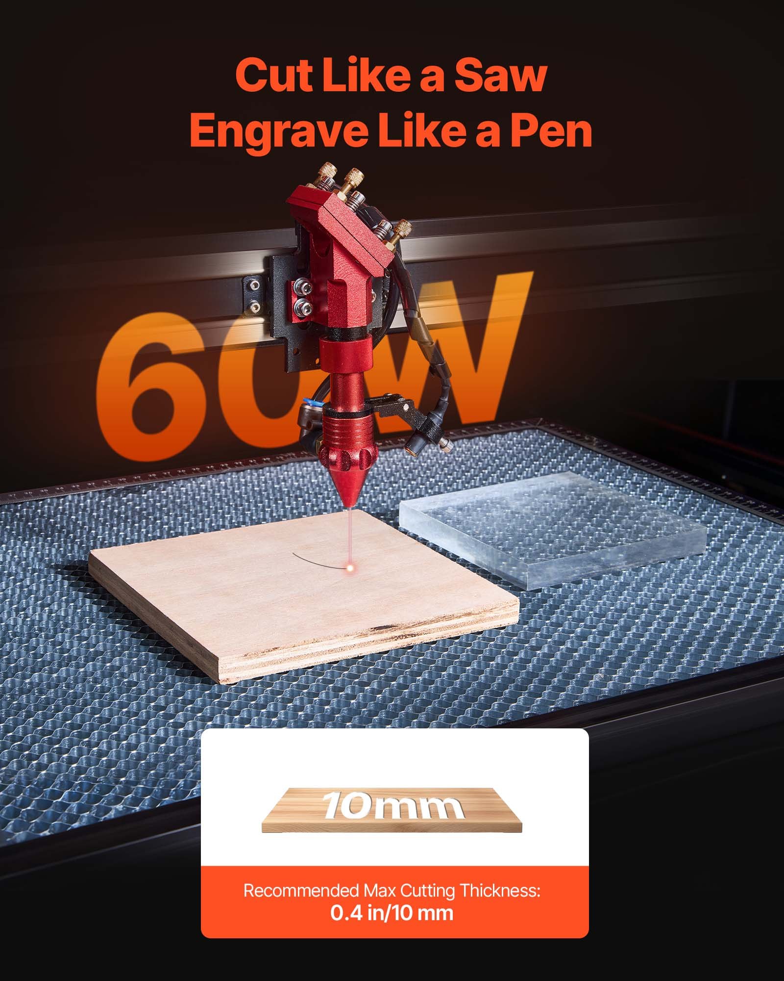 VEVOR CO2-lasergraveermachine 60 W, werkgebied 600x400 mm, CO2-lasergraveer- en snijmachine met 4-weg luchttoevoer, compatibel met LightBurn, CorelDRAW en RDWorks, voor hout, acryl en glas
