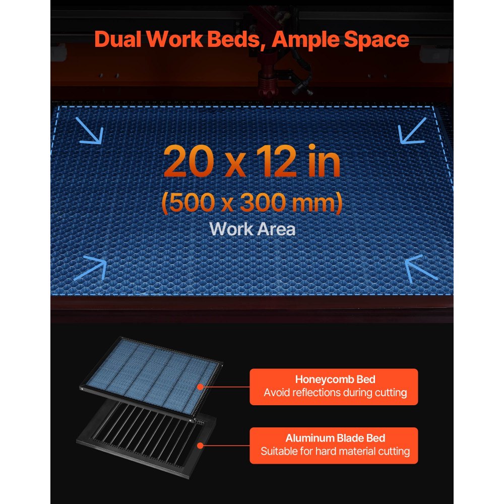 VEVOR CO2-lasergraveermachine 50W, werkgebied van 500x300 mm, lasergraveer- en snijmachine met 4-weg luchttoevoer, compatibel met LightBurn, CorelDRAW en RDWorks, voor hout, acryl en glas