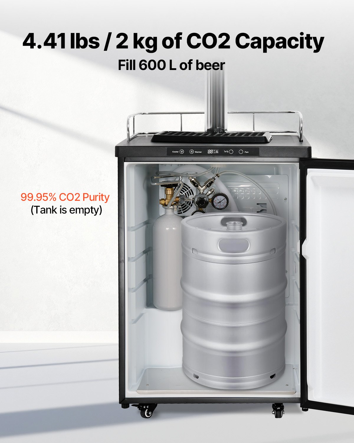 VEVOR CO2-tank (2 kg) CO2-fles van gelegeerd staal, CO2-luchttank met grijze spuitcoating, DIN477-ventiel, handvat en instelbare druk, TÜV-goedgekeurde gascilinder voor het tappen van tapbier