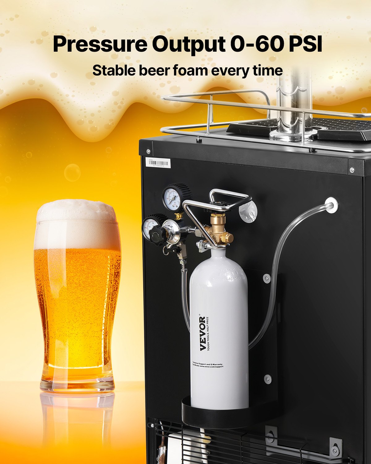 VEVOR CO2-tank (2 kg) CO2-fles van gelegeerd staal, CO2-luchttank met grijze spuitcoating, DIN477-ventiel, handvat en instelbare druk, TÜV-goedgekeurde gascilinder voor het tappen van tapbier