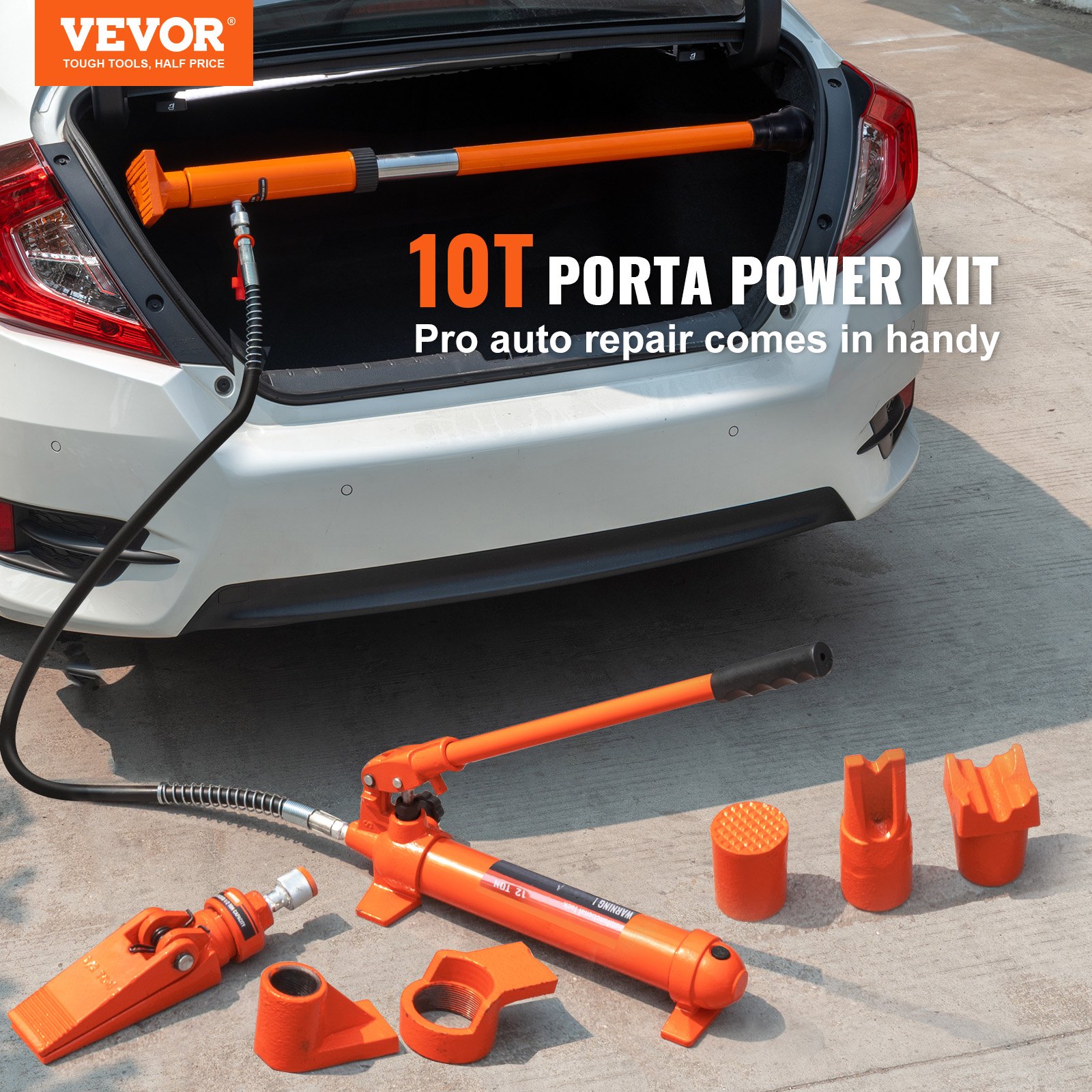 VEVOR hydraulische cilinderkit, draagbare hydraulische krik 10 t, met 1,4 m olieslang, reparatieset voor carrosserieframe met opbergkoffer voor autoreparatie, vrachtwagen, landbouwvoertuig, oranje