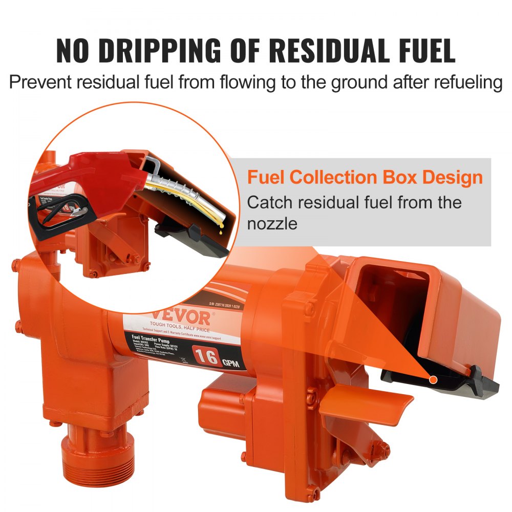 VEVOR brandstoftransportpomp, 12V DC, 60,5 l/min, 1/4 pk, benzine-extractiepomp met sproeier, uitlaatslang en aanzuigbuis voor benzine, diesel, kerosine, ethanol en methanolmengsels en biodiesel