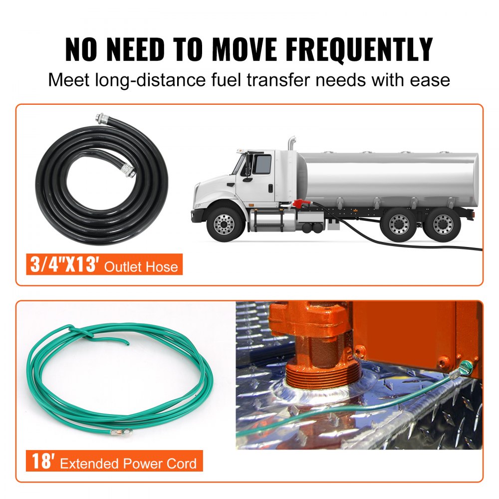 VEVOR brandstoftransportpomp, 12V DC, 60,5 l/min, 1/4 pk, benzine-extractiepomp met sproeier, uitlaatslang en aanzuigbuis voor benzine, diesel, kerosine, ethanol en methanolmengsels en biodiesel