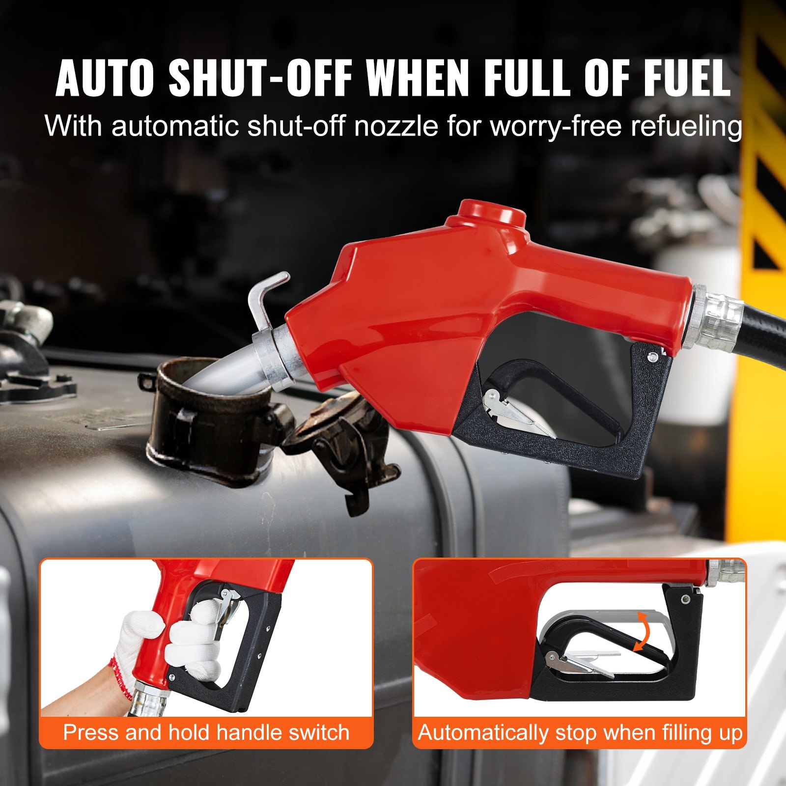 VEVOR brandstofpomp, 12 V DC, 20 GPM, 1/4 HP, dieselpomp met automatische sproeier, uitlaatslang en aanzuigleiding voor benzine, diesel, kerosine, ethanol- en methanolmengsels en biodiesel.