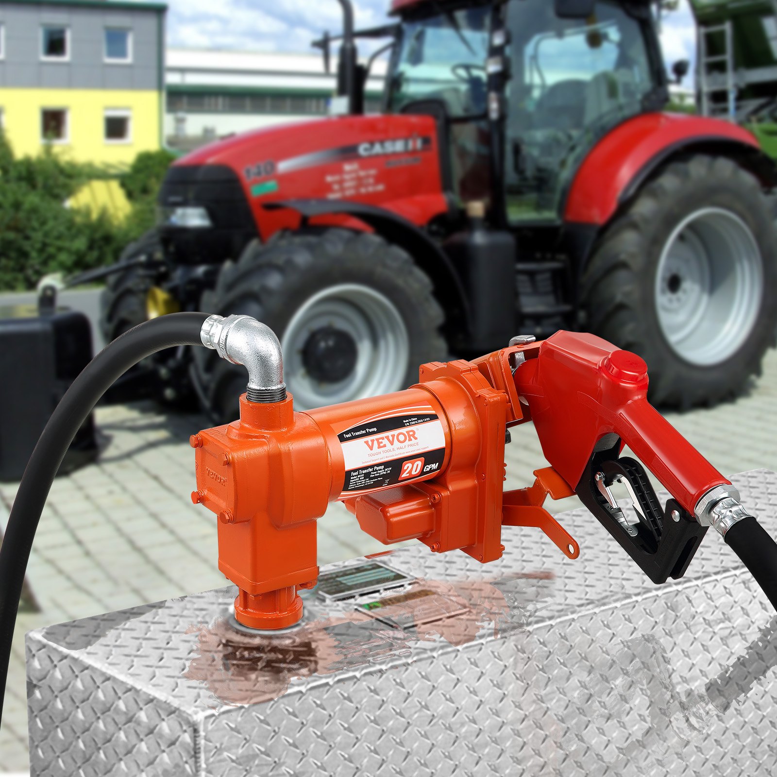 VEVOR brandstofpomp, 12 V DC, 20 GPM, 1/4 HP, dieselpomp met automatische sproeier, uitlaatslang en aanzuigleiding voor benzine, diesel, kerosine, ethanol- en methanolmengsels en biodiesel.